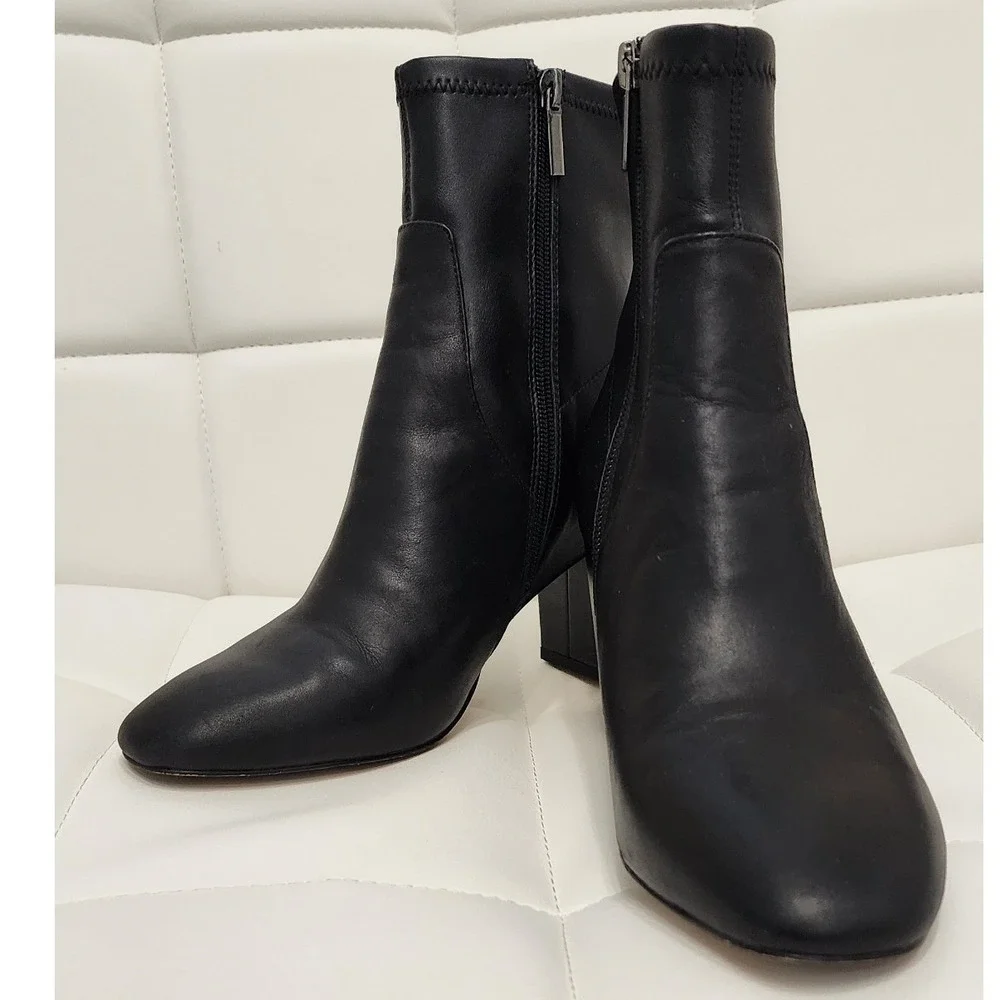 Abercrombie & Fitch Black Vegan Leather Boots Block Heel Womens 9